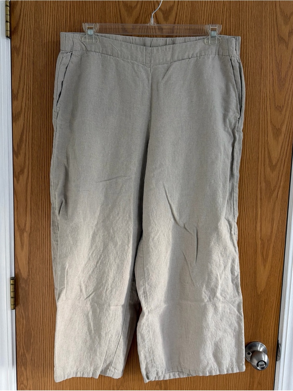 J.Jill Love Linen Beige Wide Leg Cropped Pants Size L 100% Linen Lagenlook
